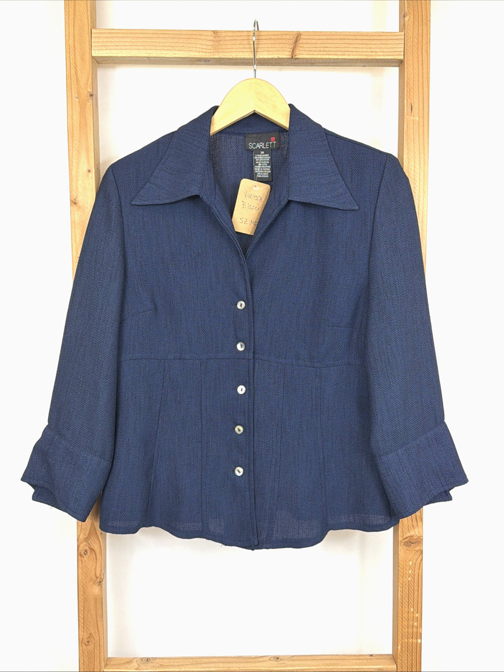 Scarlett Navy 3/4 Sleeve Collared Button Up Short Blazer #1561 Size 10